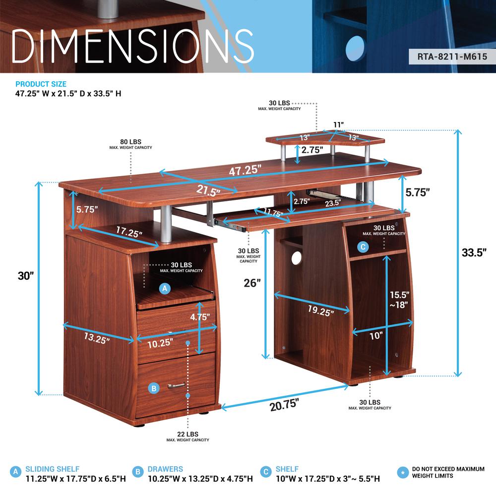 Complete Computer Workstation Desk With Storage. Color: Mahogany. Picture 6