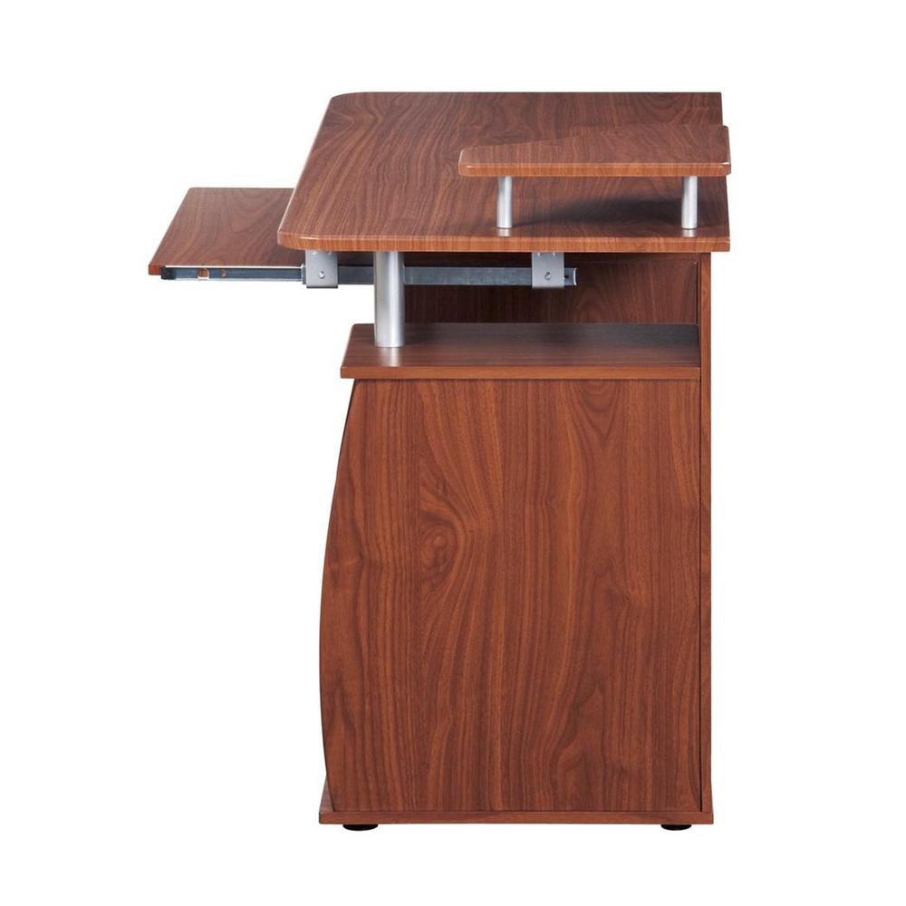 Complete Computer Workstation Desk With Storage. Color: Mahogany. Picture 5
