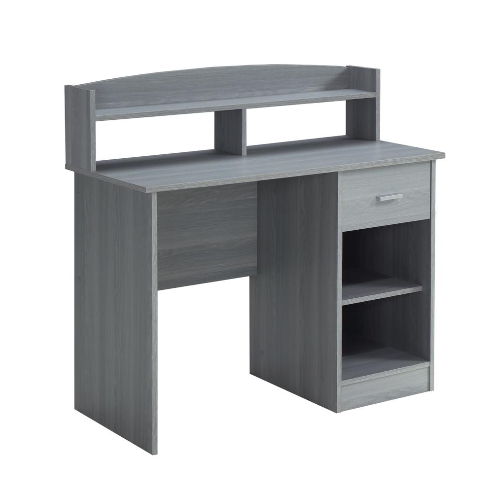 Techni Mobili Modern Office Desk with Hutch, Grey. Picture 1