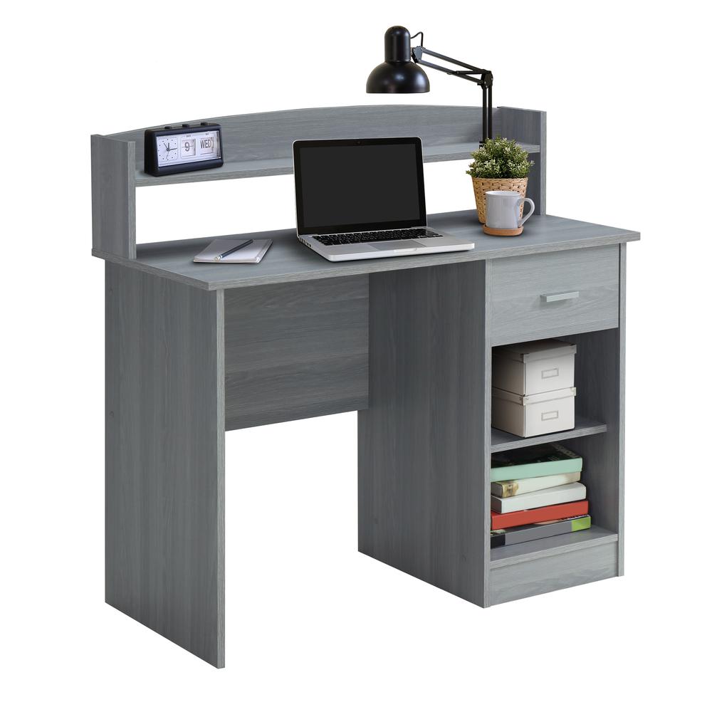 Techni Mobili Modern Office Desk with Hutch, Grey. Picture 3