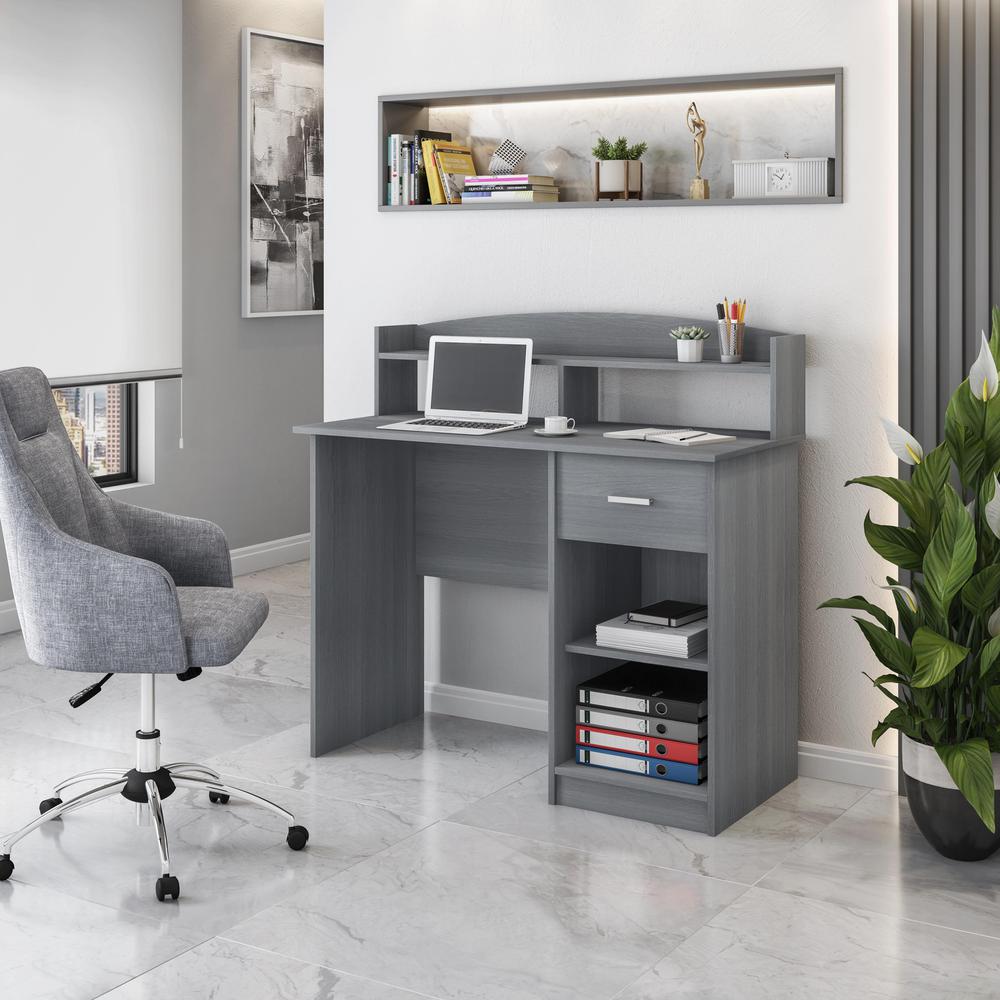Techni Mobili Modern Office Desk with Hutch, Grey. Picture 11