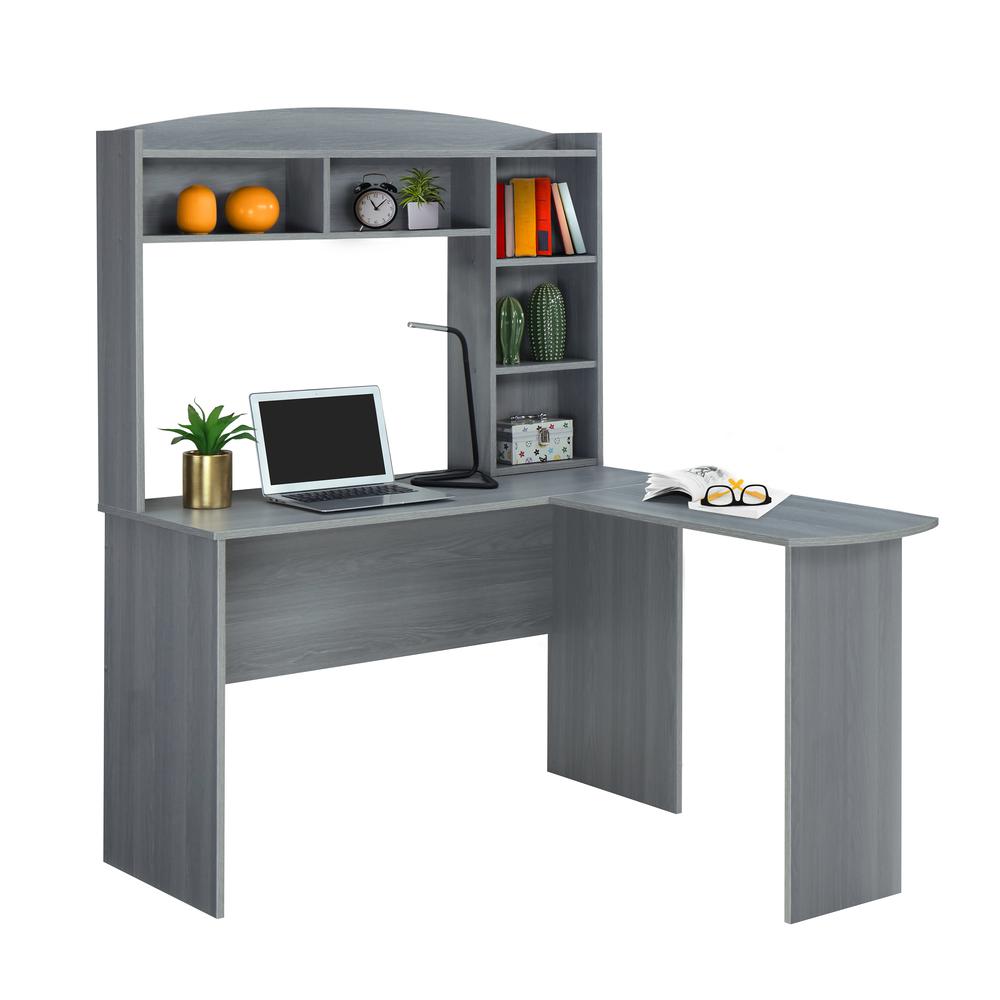 Techni Mobili Modern L-Shaped Desk with Hutch, Grey. Picture 3