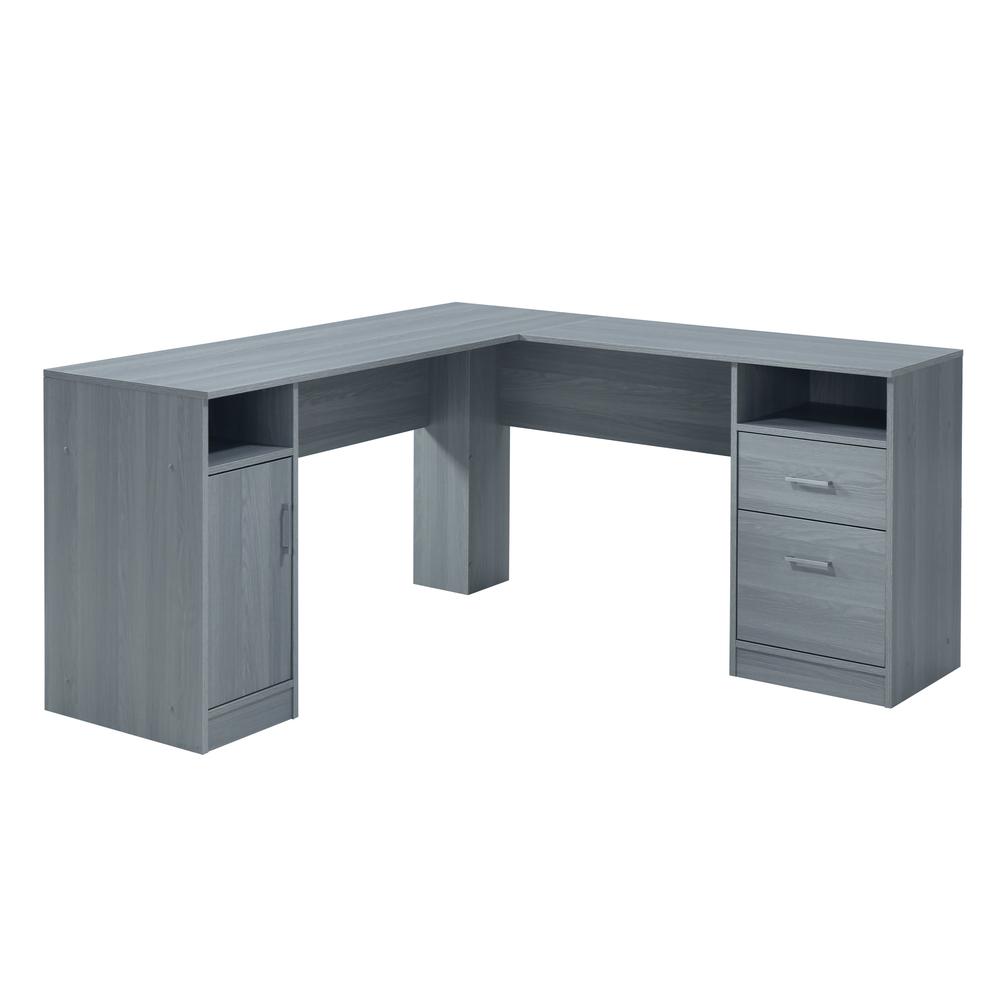 Techni Mobili Functional L-Shape Desk with Storage, Grey. Picture 1
