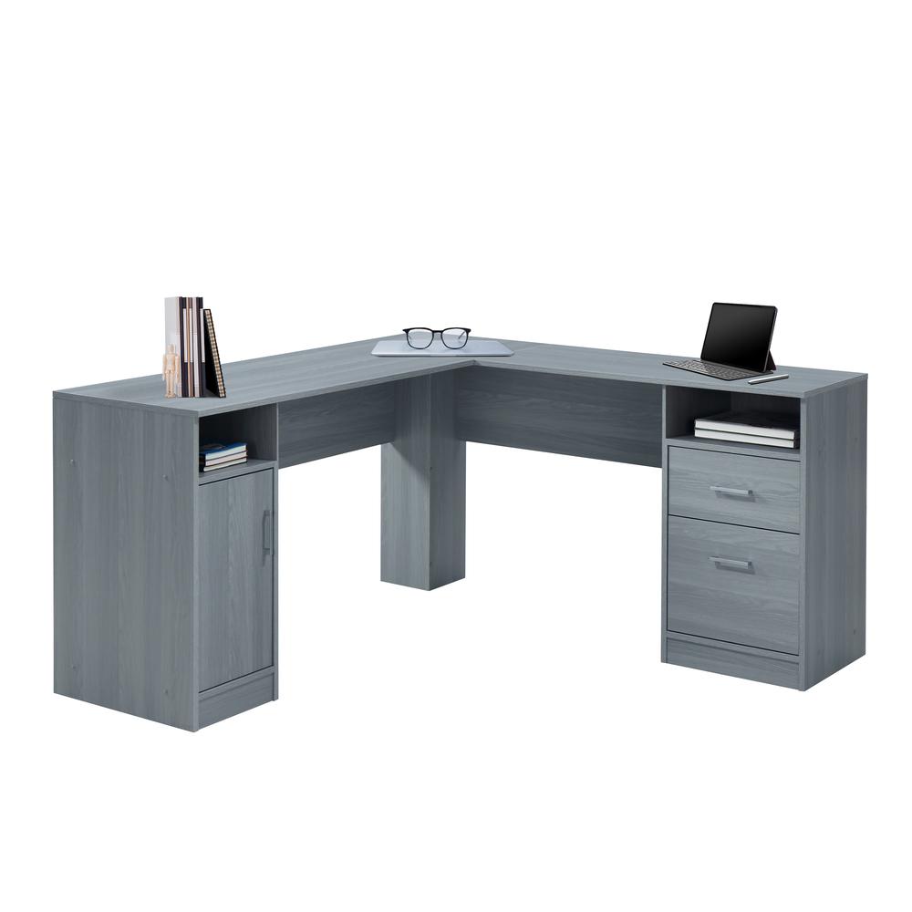 Techni Mobili Functional L-Shape Desk with Storage, Grey. Picture 3