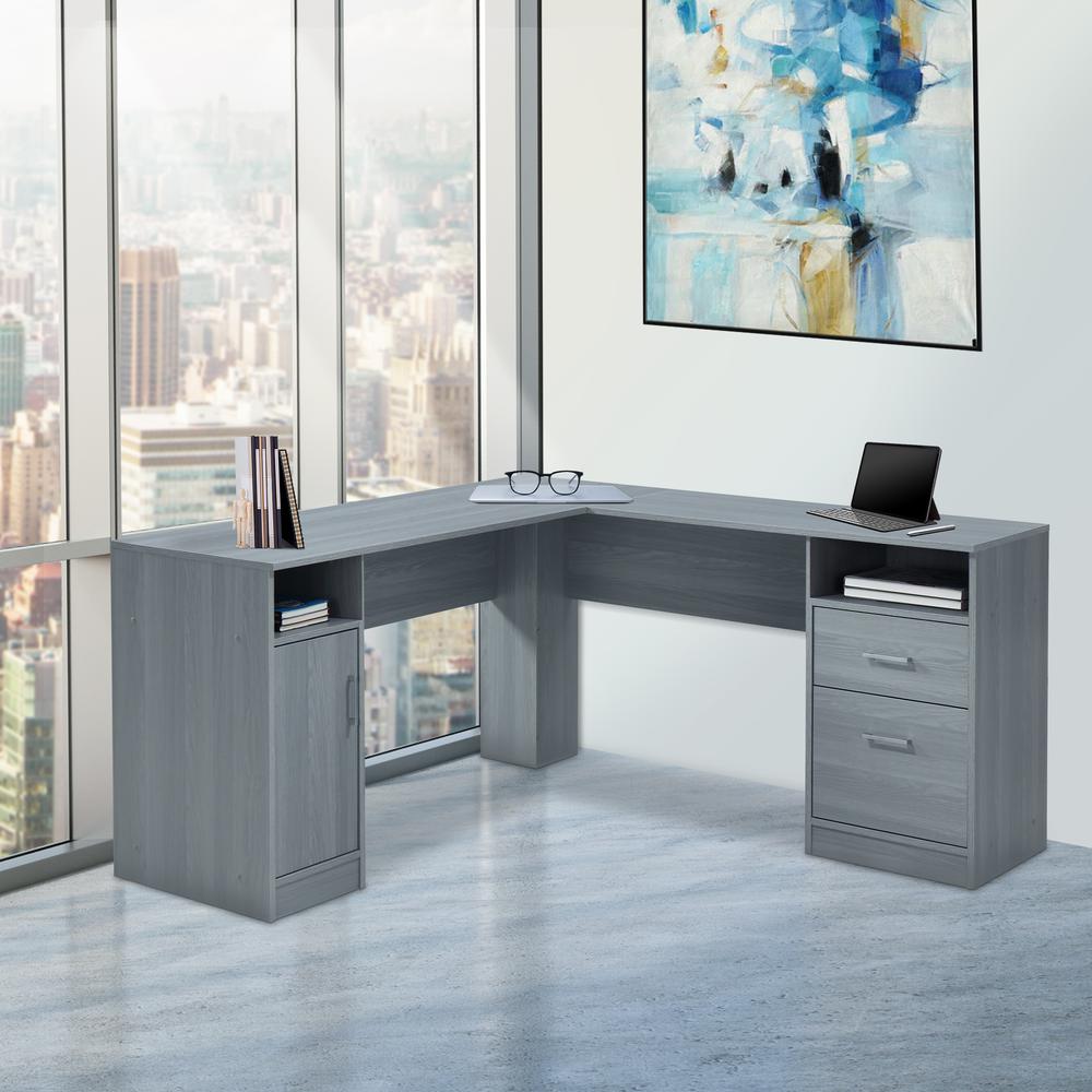 Techni Mobili Functional L-Shape Desk with Storage, Grey. Picture 8