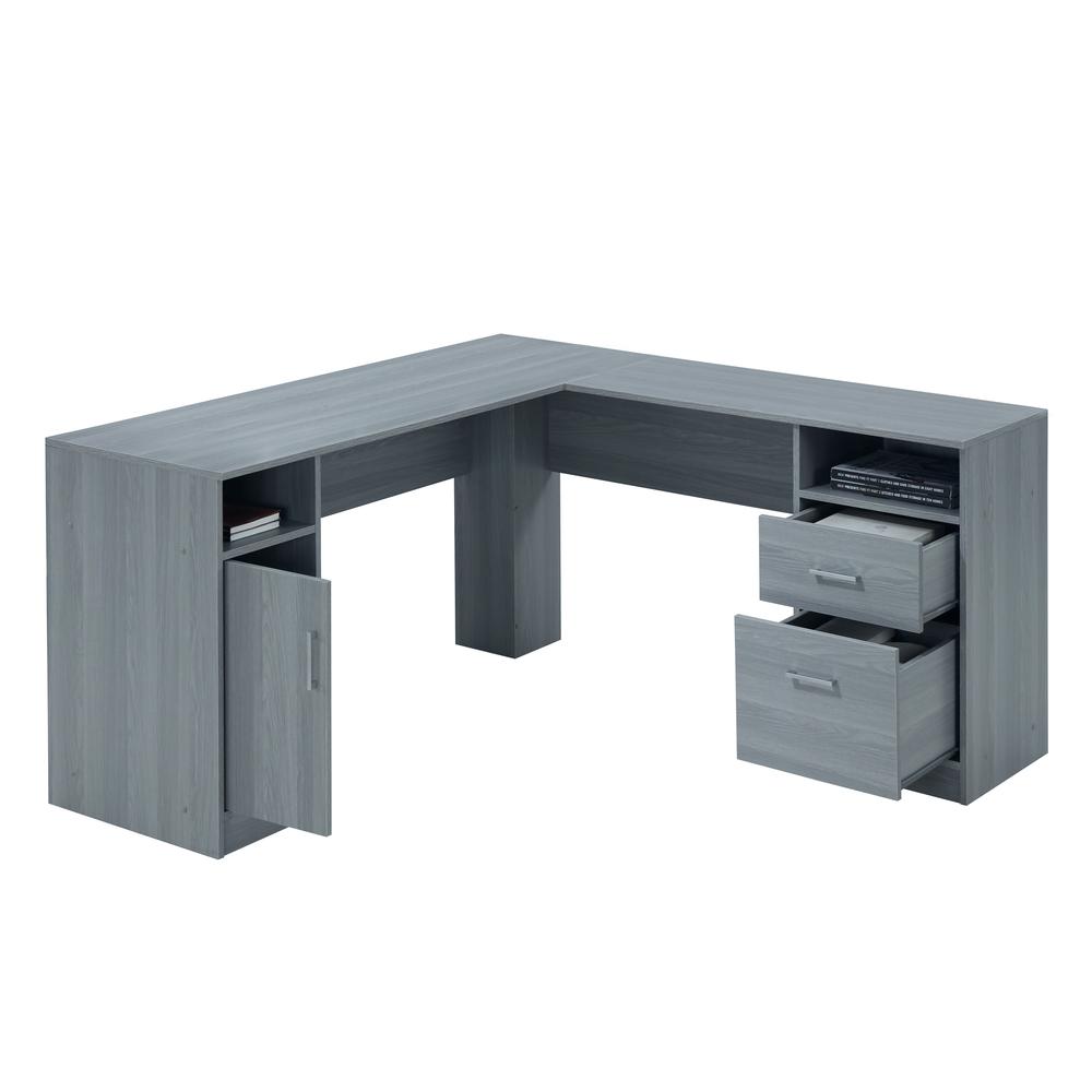 Techni Mobili Functional L-Shape Desk with Storage, Grey. Picture 5
