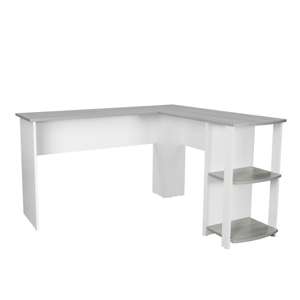 Techni Mobili Modern L-Shaped Desk with Side Shelves, Grey. Picture 1