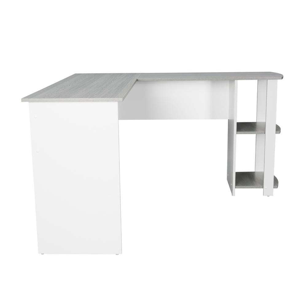 Techni Mobili Modern L-Shaped Desk with Side Shelves, Grey. Picture 2
