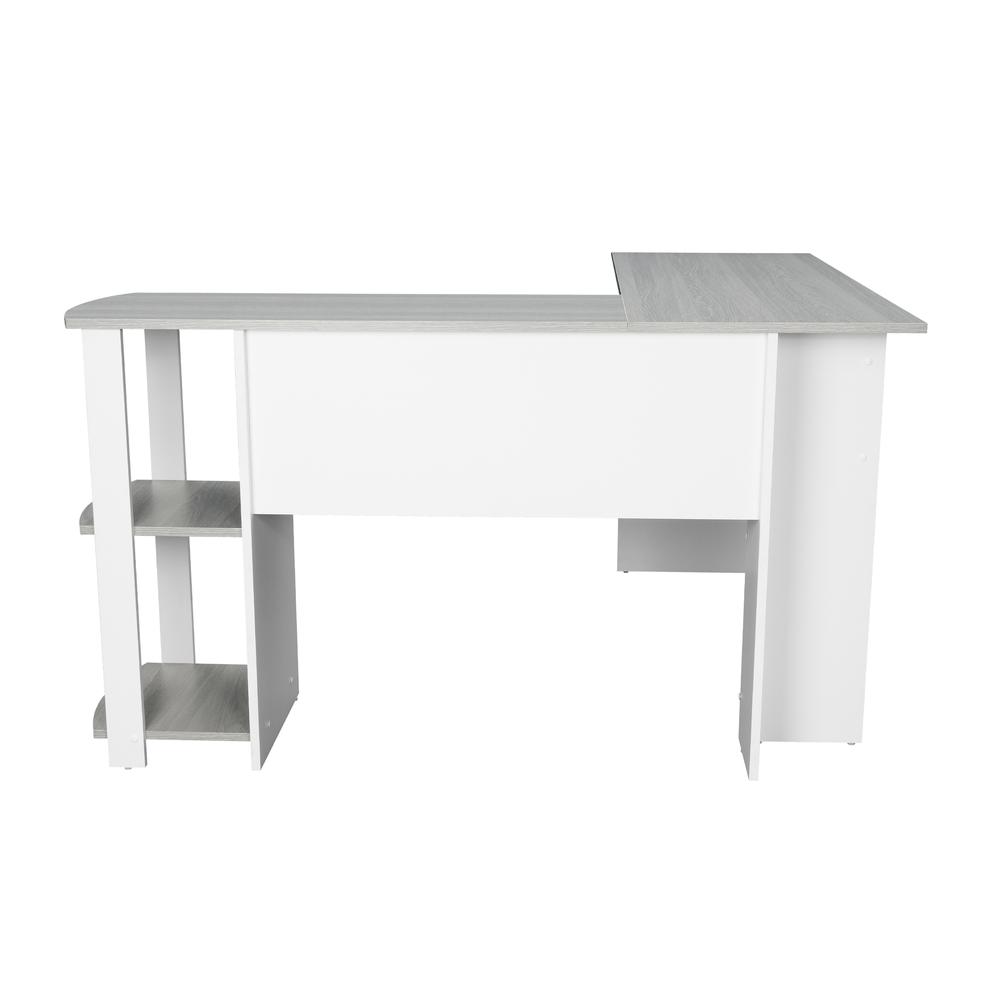 Techni Mobili Modern L-Shaped Desk with Side Shelves, Grey. Picture 3