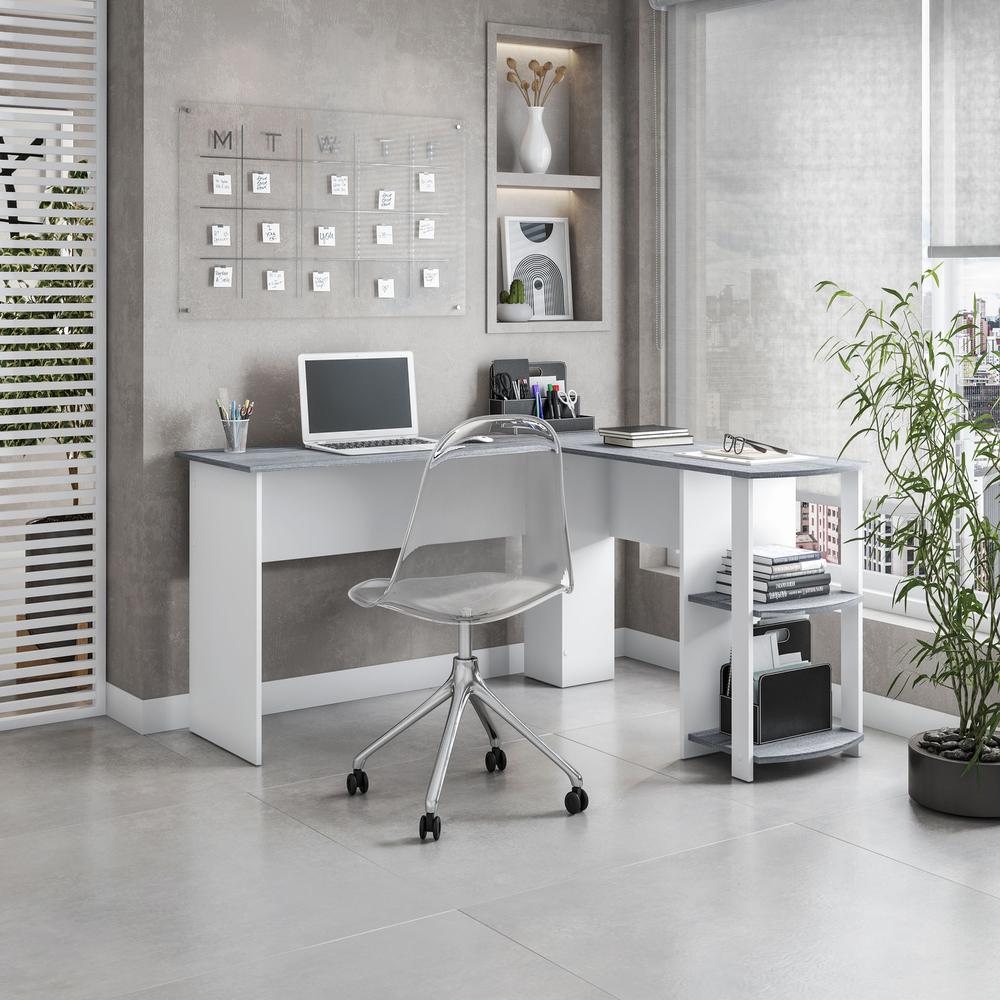 Techni Mobili Modern L-Shaped Desk with Side Shelves, Grey. Picture 9