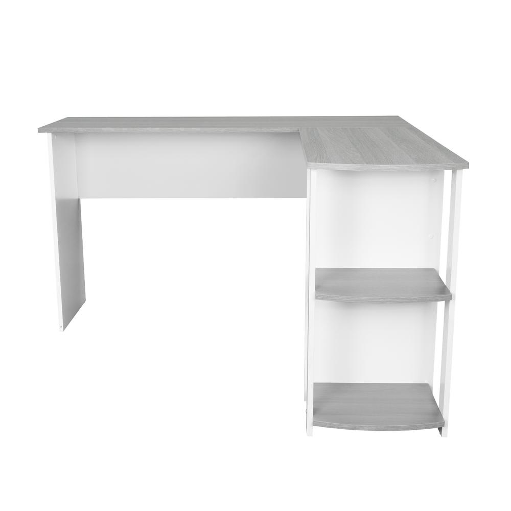 Techni Mobili Modern L-Shaped Desk with Side Shelves, Grey. Picture 4