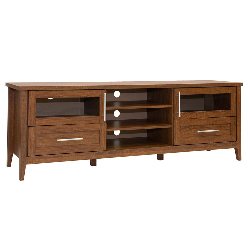 Modern TV Stand with Storage For TVs Up To 75". Color: Oak. Picture 1