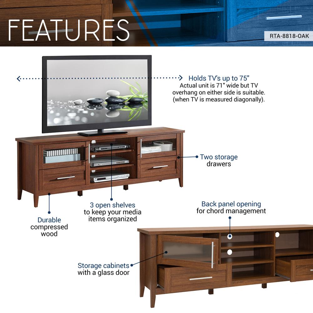 Modern TV Stand with Storage For TVs Up To 75". Color: Oak. Picture 7