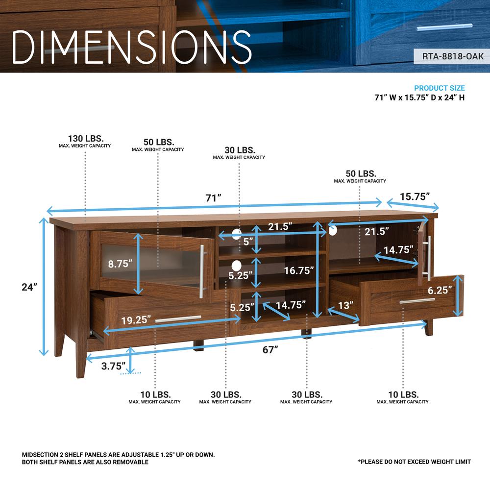 Modern TV Stand with Storage For TVs Up To 75". Color: Oak. Picture 8