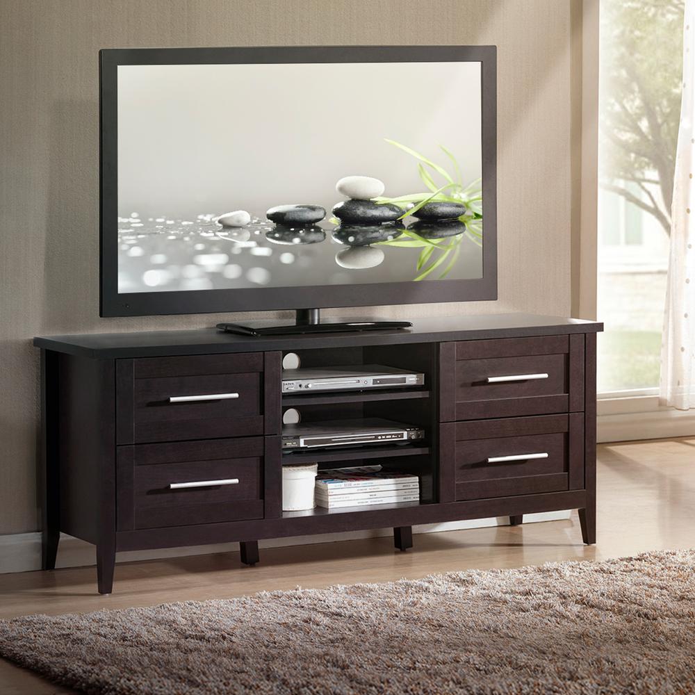 Elegant TV Stand with Storage For TVs Up To 70". Color: Espresso. Picture 4