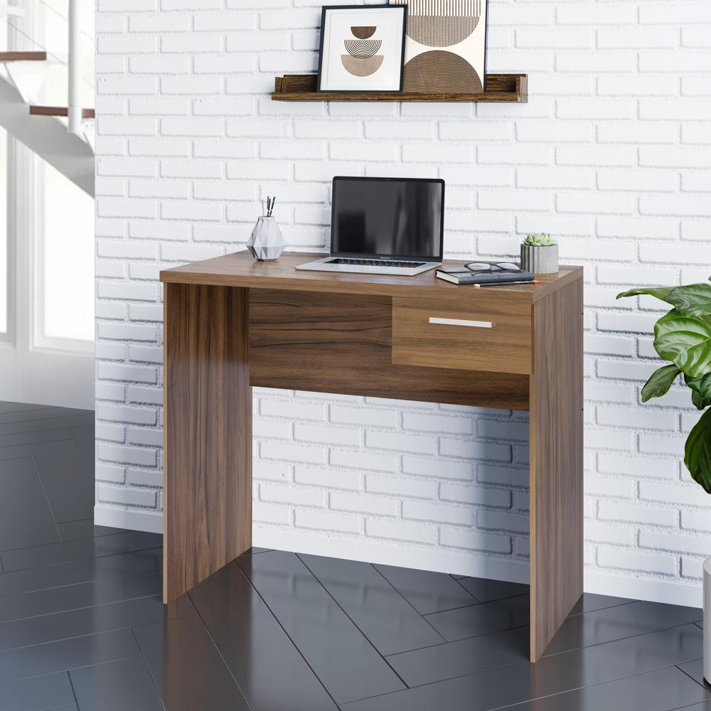 Techni Mobili  Modern Computer Writing Desk with Drawer, Walnut. Picture 5