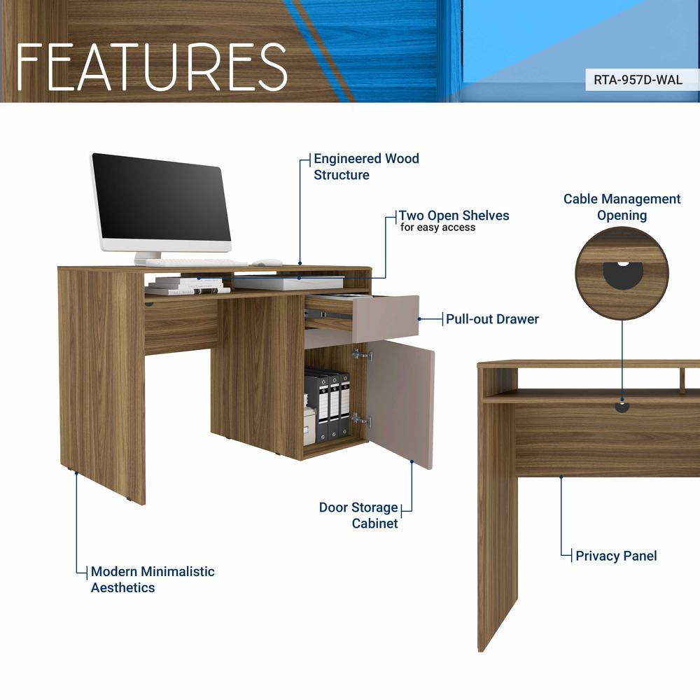 Techni Mobili Home Office Workstation with Storage, Walnut. Picture 8