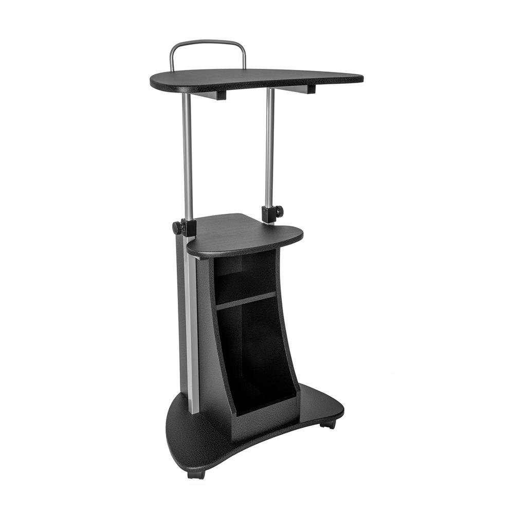 Rolling Adjustable Height Laptop Cart With Storage. Color: Graphite. Picture 1