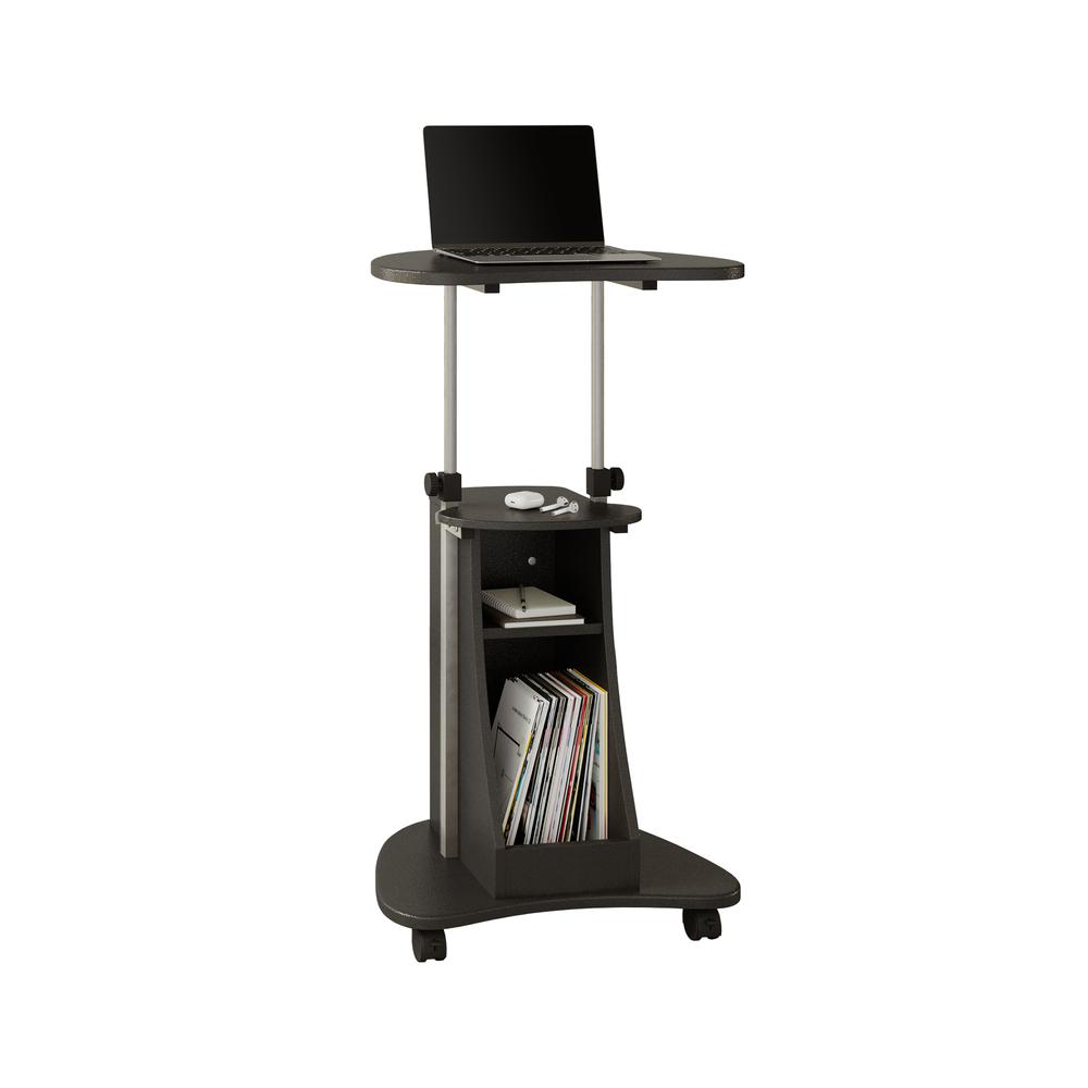Rolling Adjustable Height Laptop Cart With Storage. Color: Graphite. Picture 3