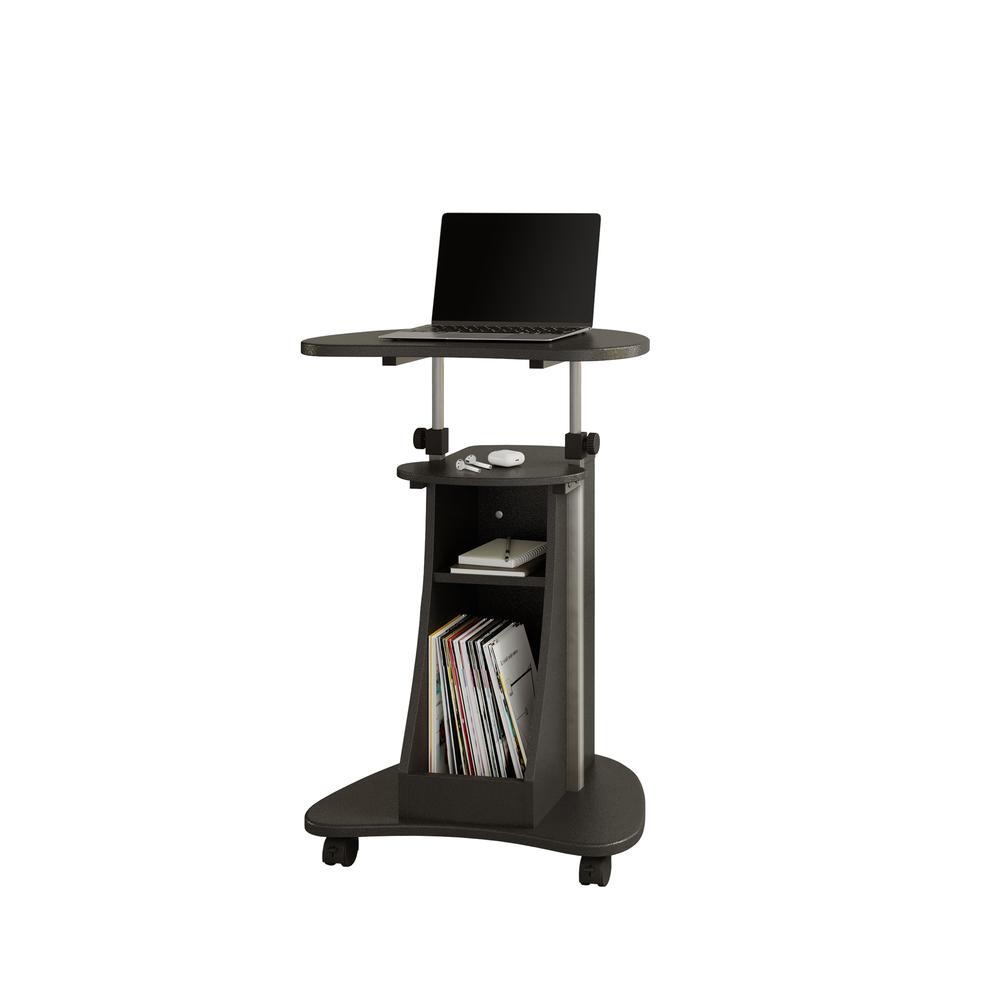 Rolling Adjustable Height Laptop Cart With Storage. Color: Graphite. Picture 8