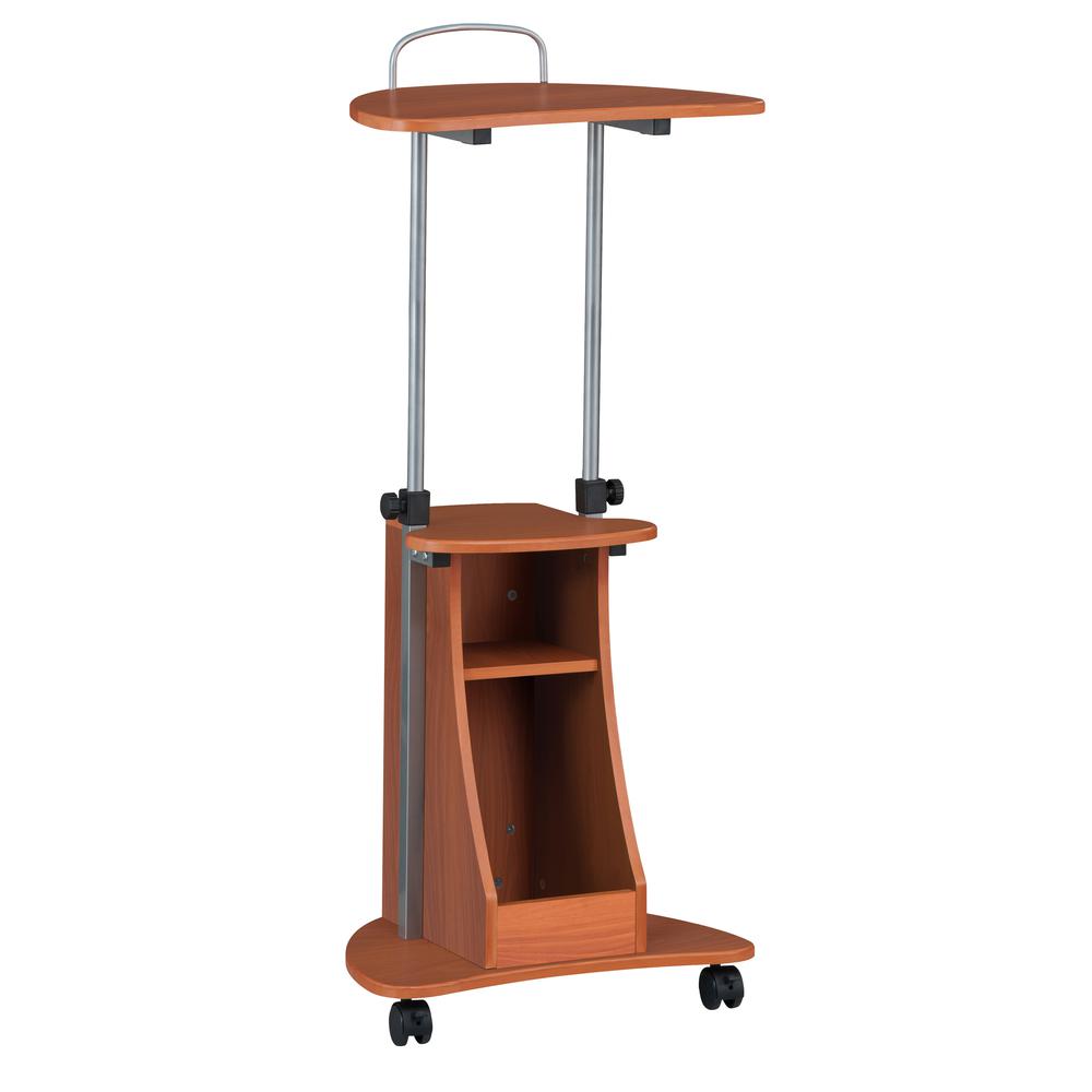 Rolling Adjustable Height Laptop Cart With Storage. Color: Woodgrain. The main picture.