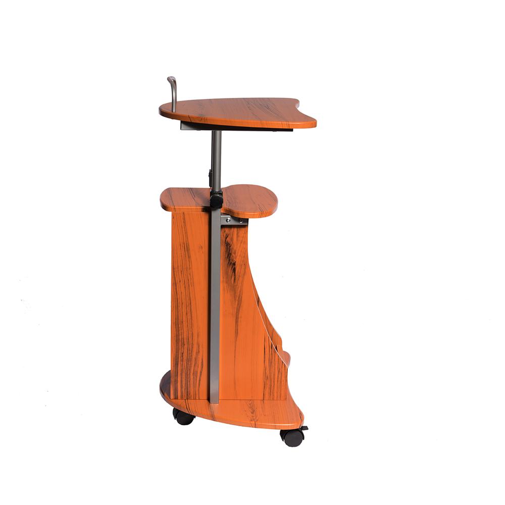 Rolling Adjustable Height Laptop Cart With Storage. Color: Woodgrain. Picture 2