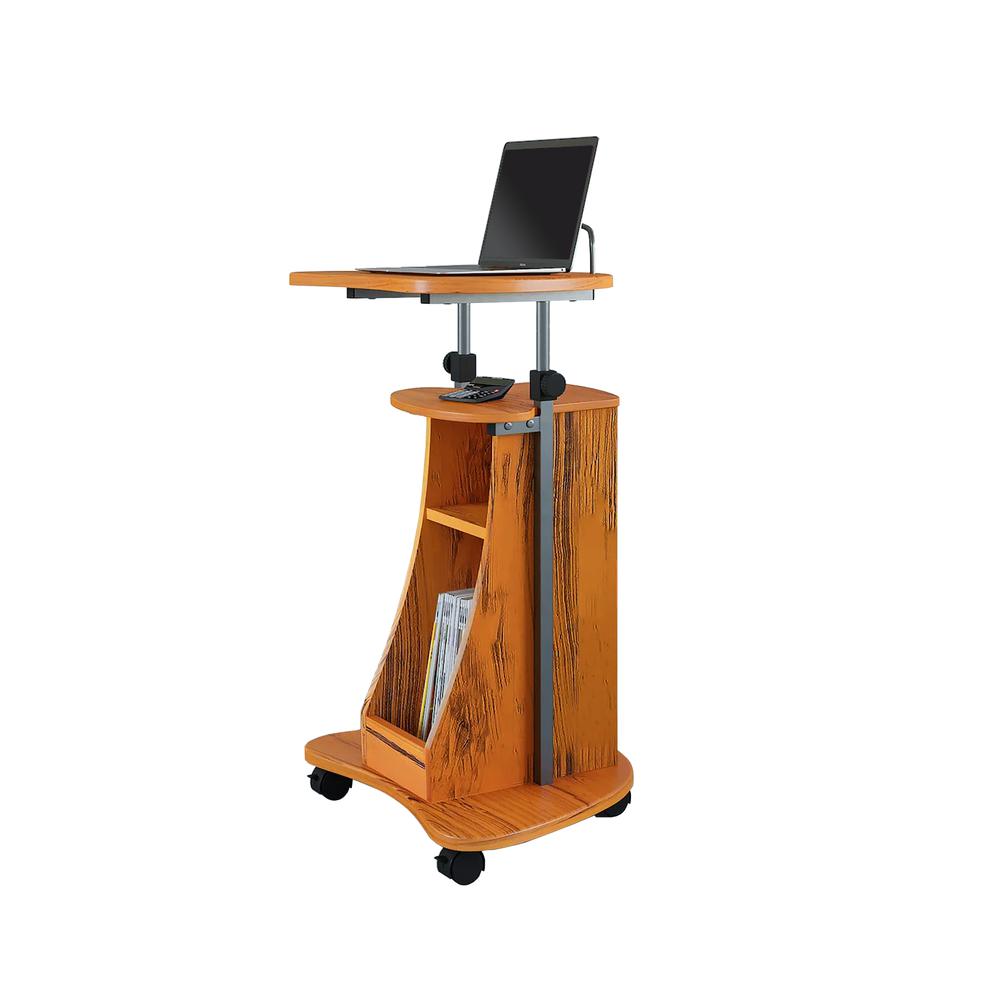 Rolling Adjustable Height Laptop Cart With Storage. Color: Woodgrain. Picture 3