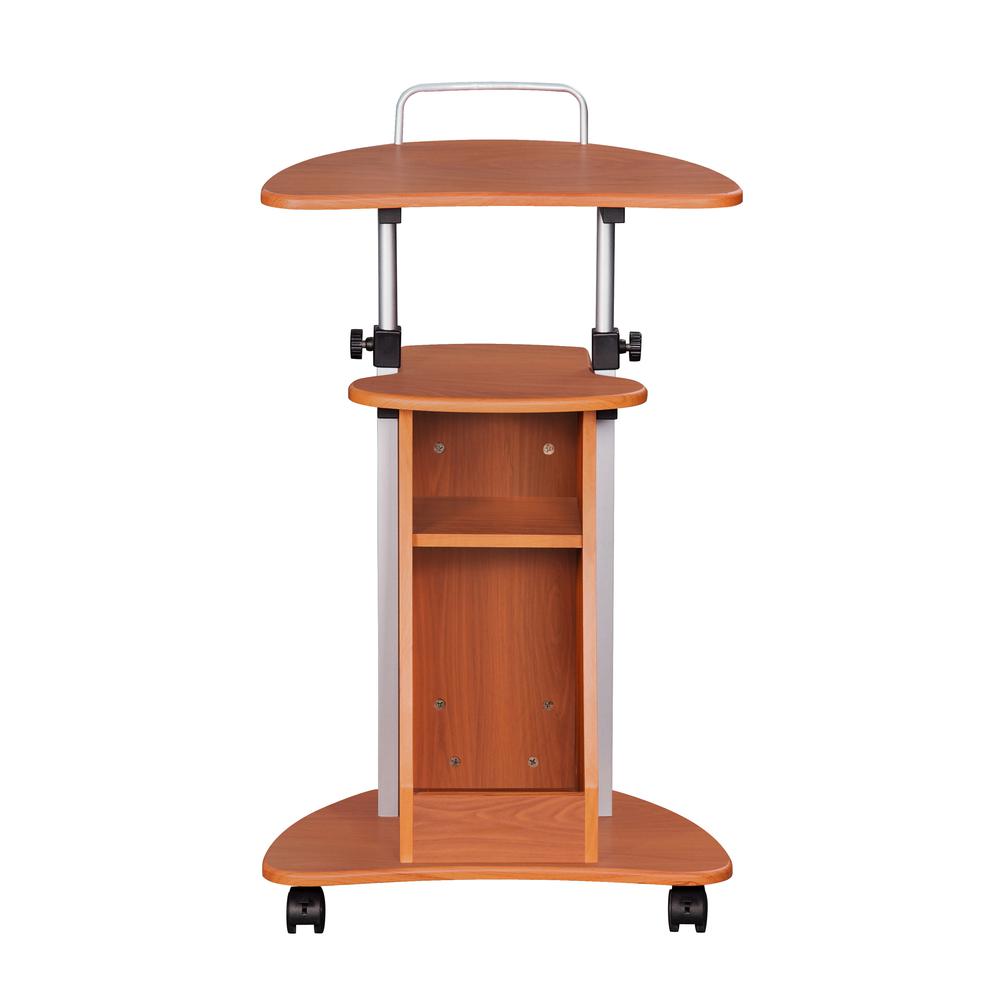Rolling Adjustable Height Laptop Cart With Storage. Color: Woodgrain. Picture 5