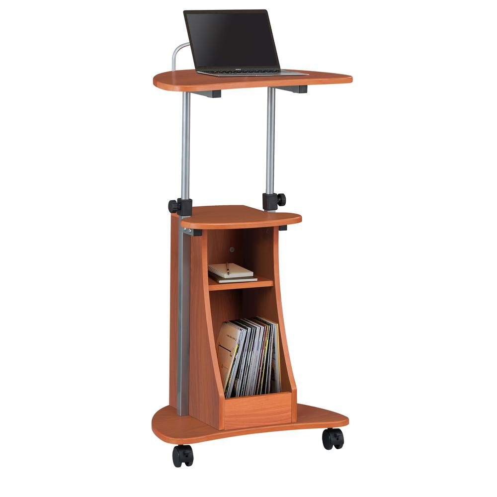 Rolling Adjustable Height Laptop Cart With Storage. Color: Woodgrain. Picture 6