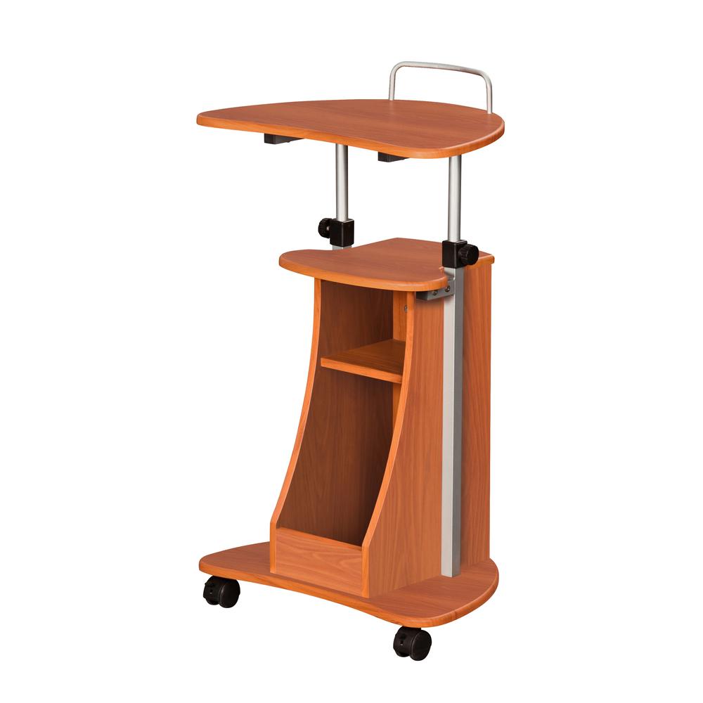 Rolling Adjustable Height Laptop Cart With Storage. Color: Woodgrain. Picture 7