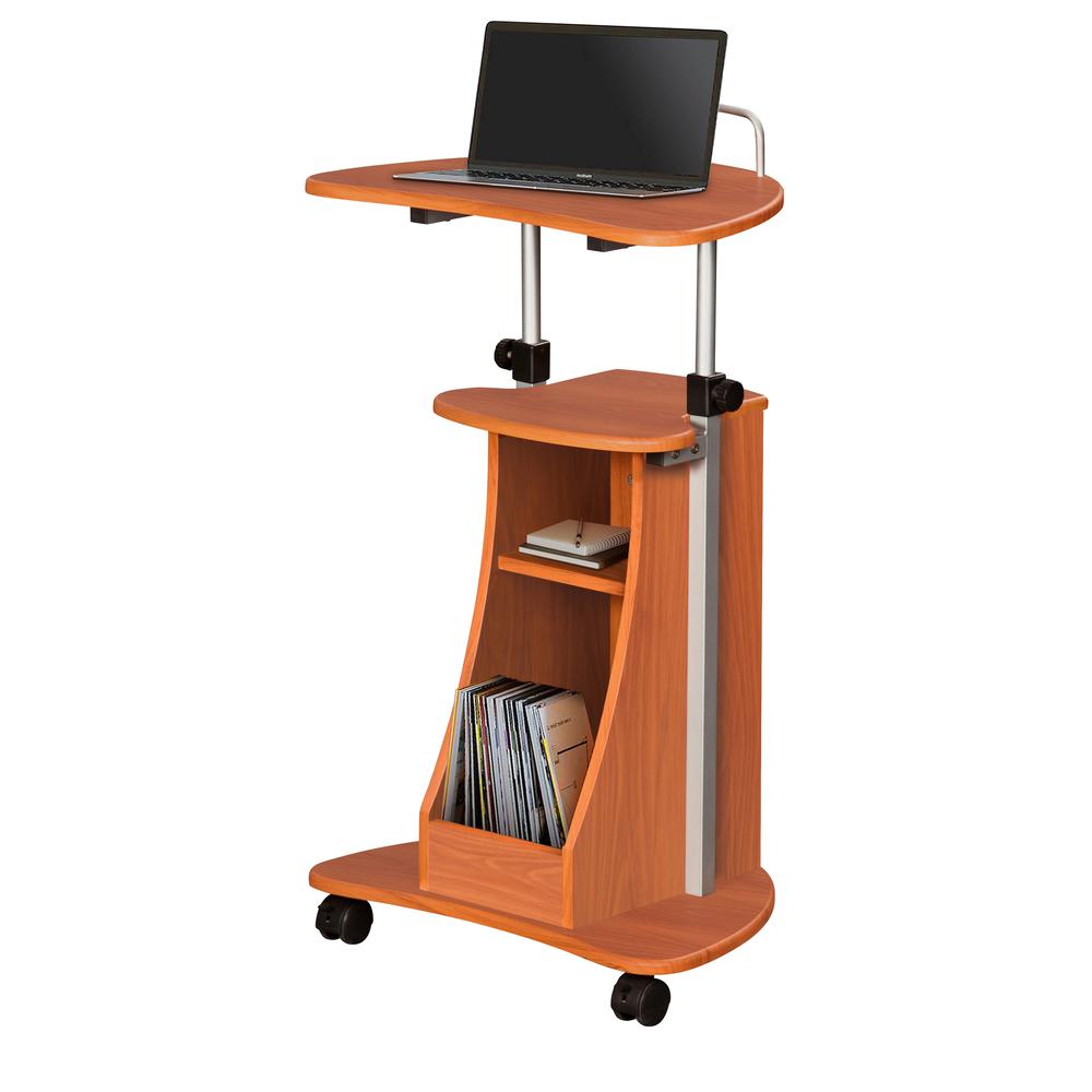 Rolling Adjustable Height Laptop Cart With Storage. Color: Woodgrain. Picture 13