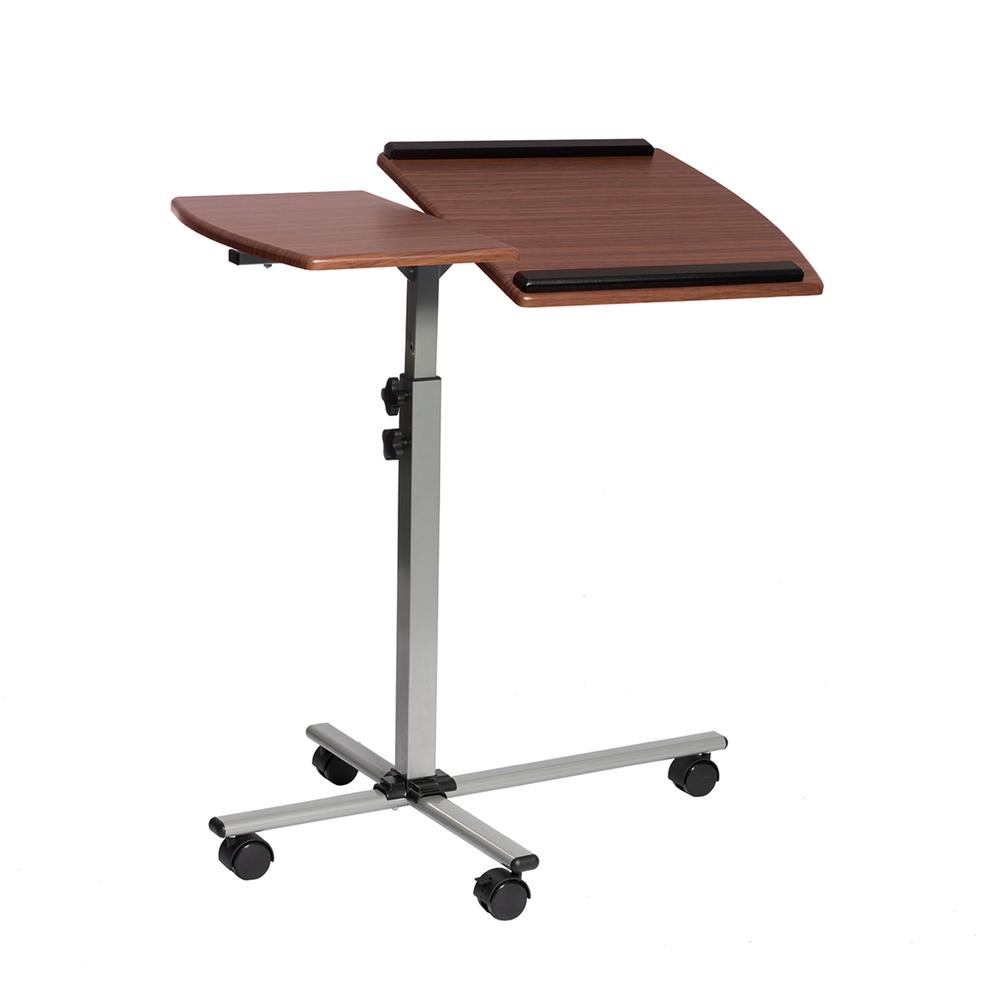 Rolling Adjustable Laptop Cart. Color: Mahogany. Picture 1