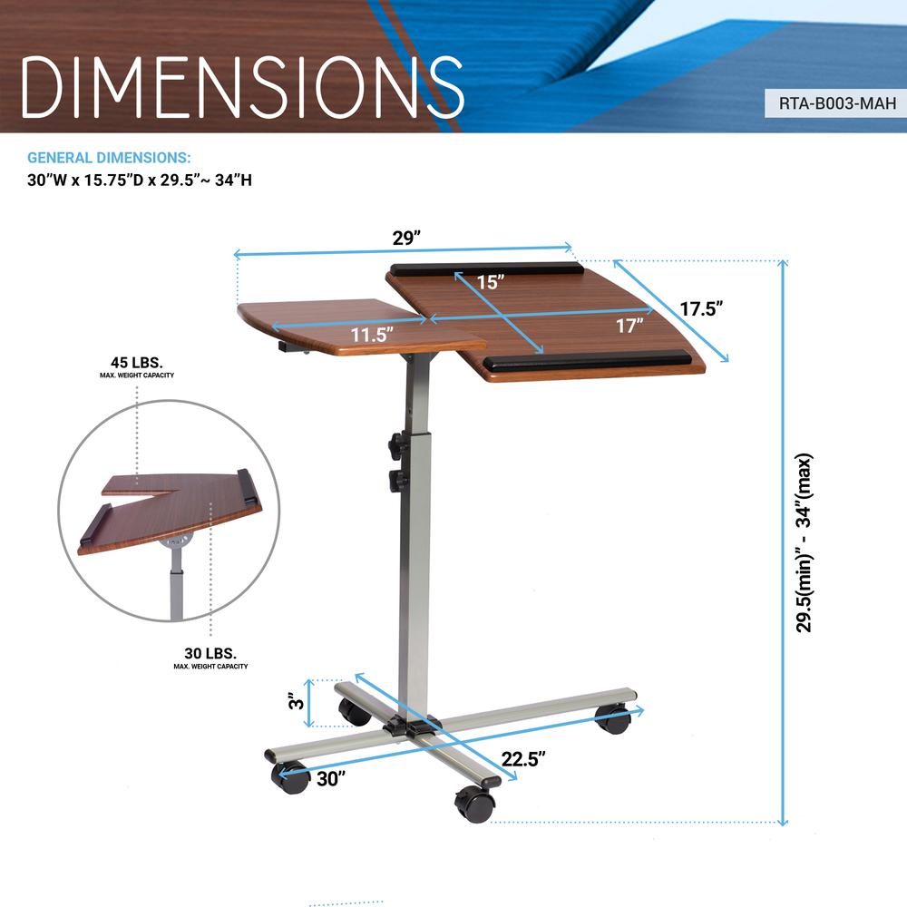 Rolling Adjustable Laptop Cart. Color: Mahogany. Picture 9