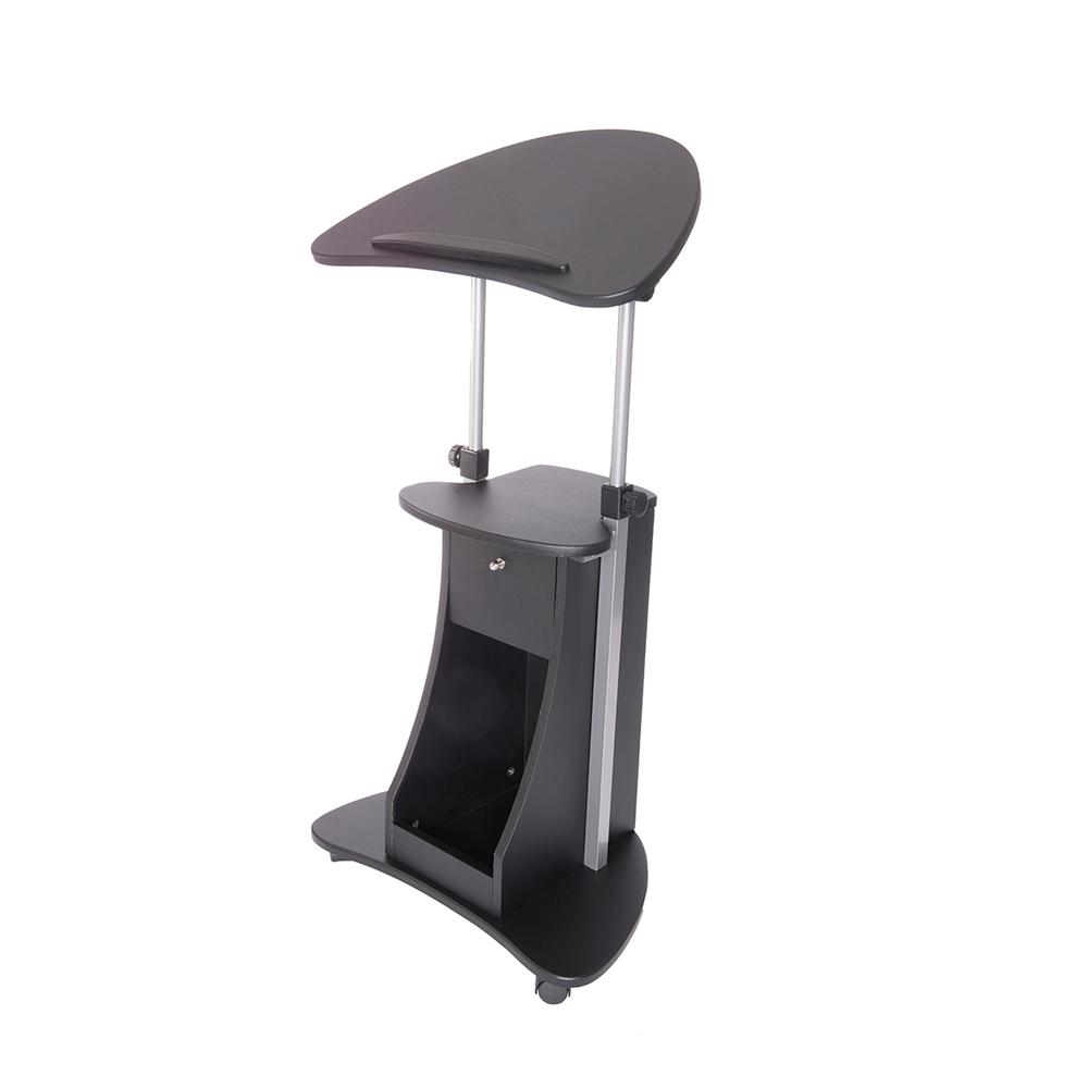 Rolling Adjustable Laptop Cart With Storage. Color: Black. Picture 1