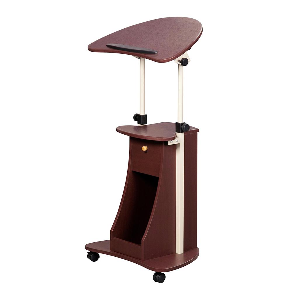 Rolling Adjustable Laptop Cart With Storage. Color: Chocolate. Picture 1