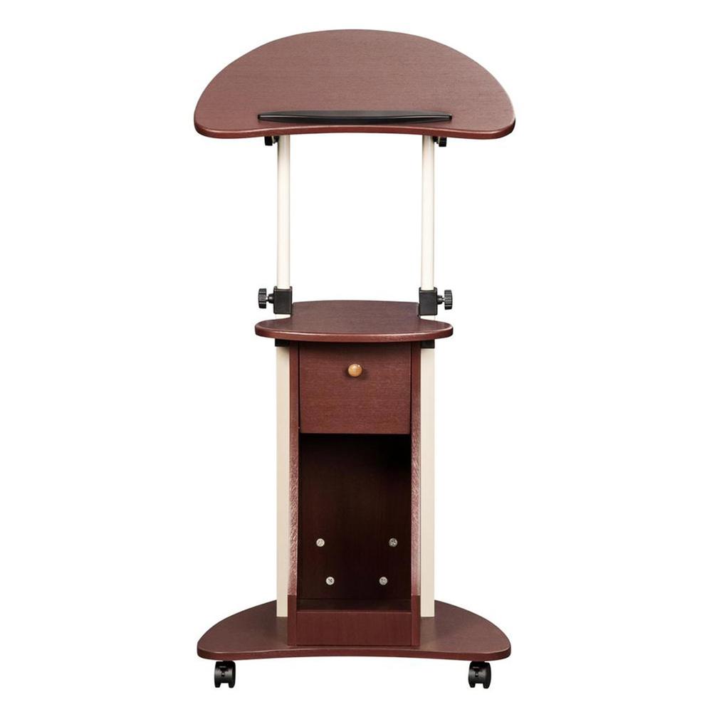 Rolling Adjustable Laptop Cart With Storage. Color: Chocolate. Picture 2