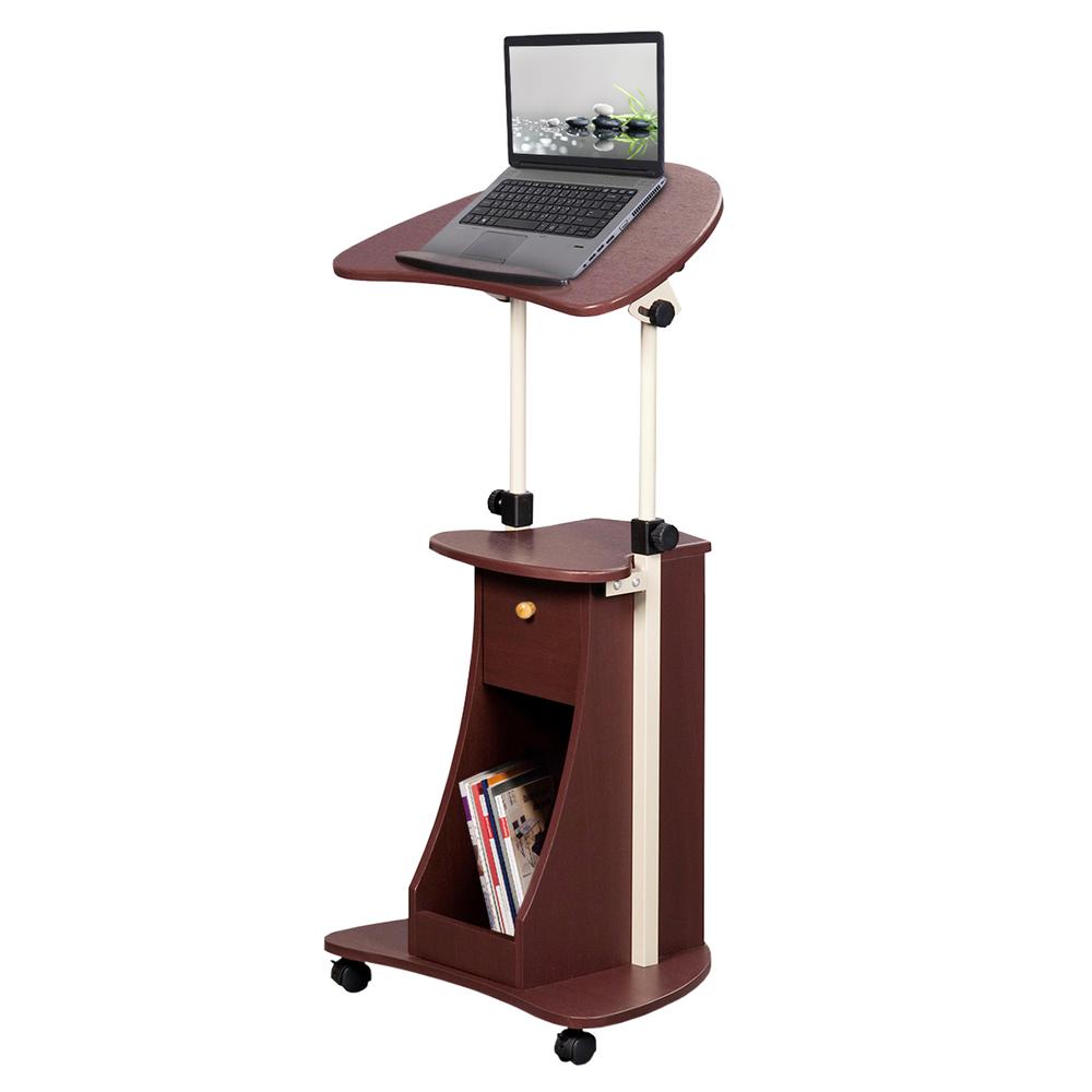 Rolling Adjustable Laptop Cart With Storage. Color: Chocolate. Picture 3