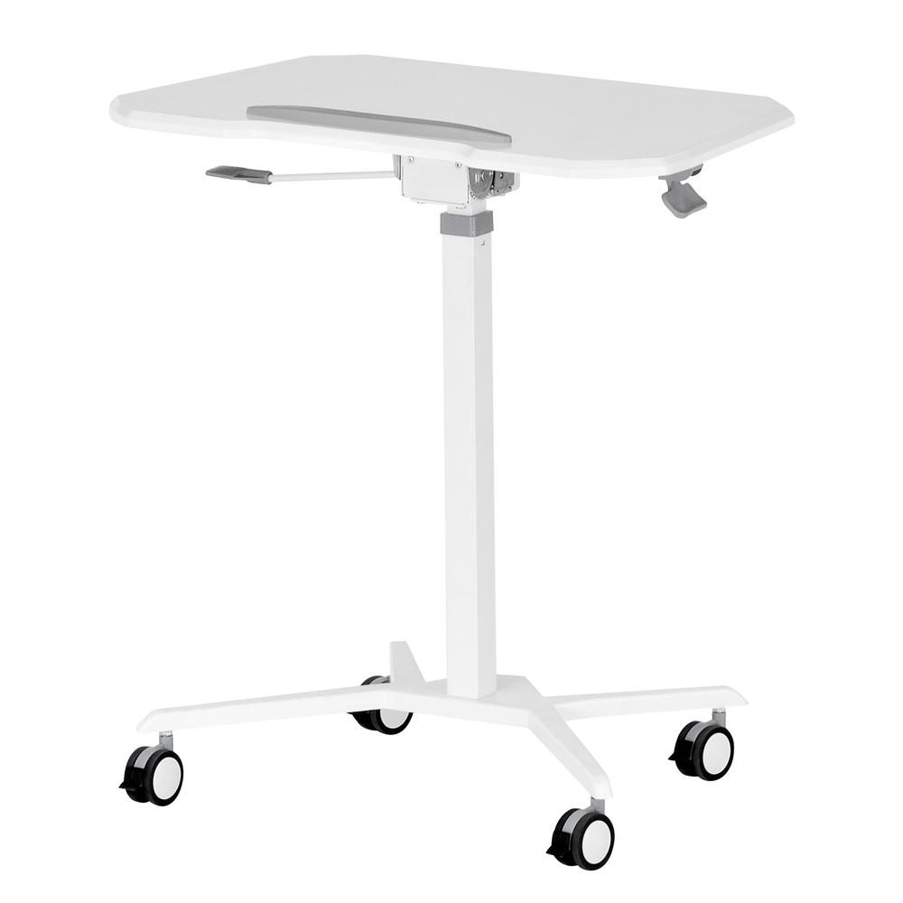 Techni Mobili White Sit to Stand Mobile Laptop Computer Stand with Height Adjustable and Tiltable Tabletop. Picture 2