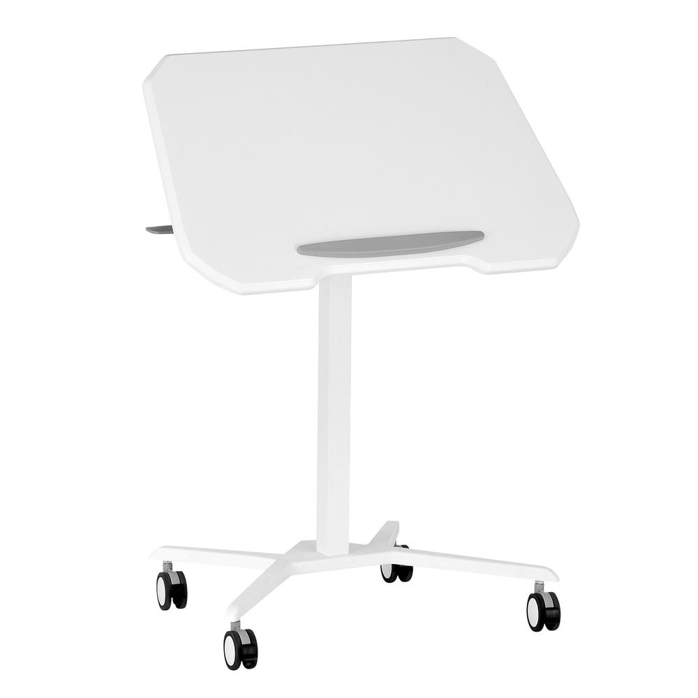 Techni Mobili White Sit to Stand Mobile Laptop Computer Stand with Height Adjustable and Tiltable Tabletop. Picture 4