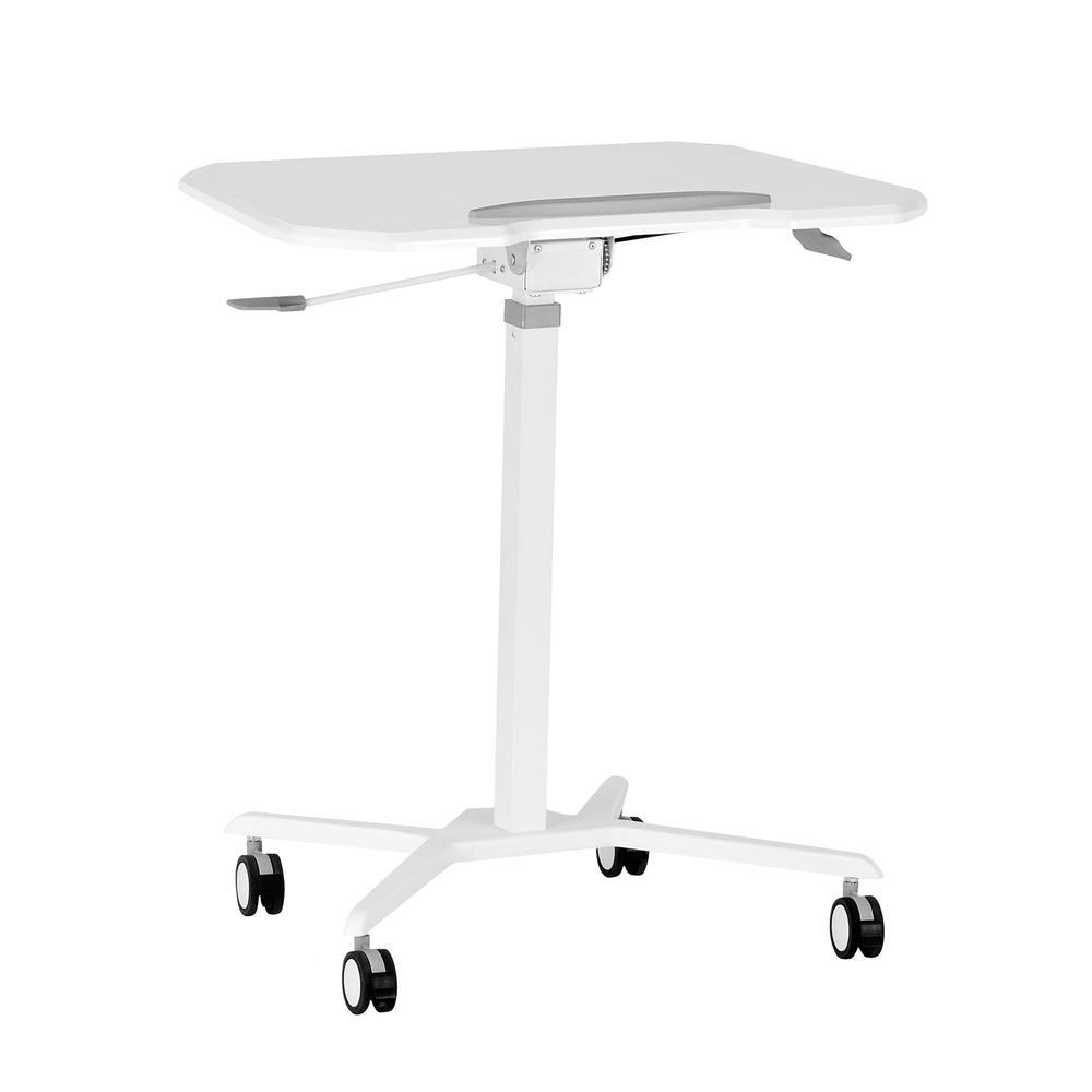 Techni Mobili White Sit to Stand Mobile Laptop Computer Stand with Height Adjustable and Tiltable Tabletop. Picture 5