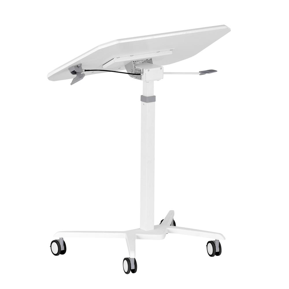 Techni Mobili White Sit to Stand Mobile Laptop Computer Stand with Height Adjustable and Tiltable Tabletop. Picture 8