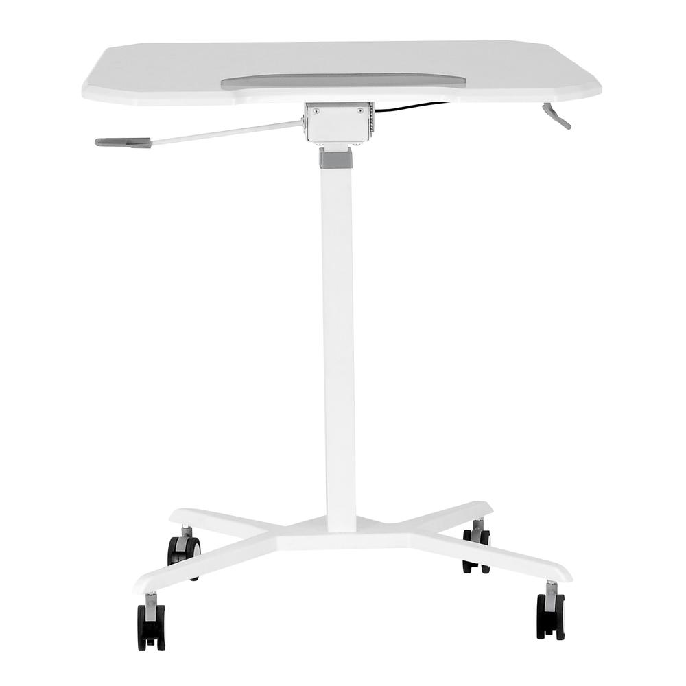 Techni Mobili White Sit to Stand Mobile Laptop Computer Stand with Height Adjustable and Tiltable Tabletop. Picture 11