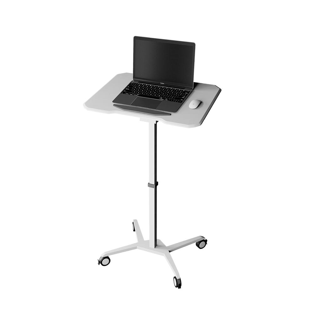 Techni Mobili White Sit to Stand Mobile Laptop Computer Stand with Height Adjustable and Tiltable Tabletop. Picture 12