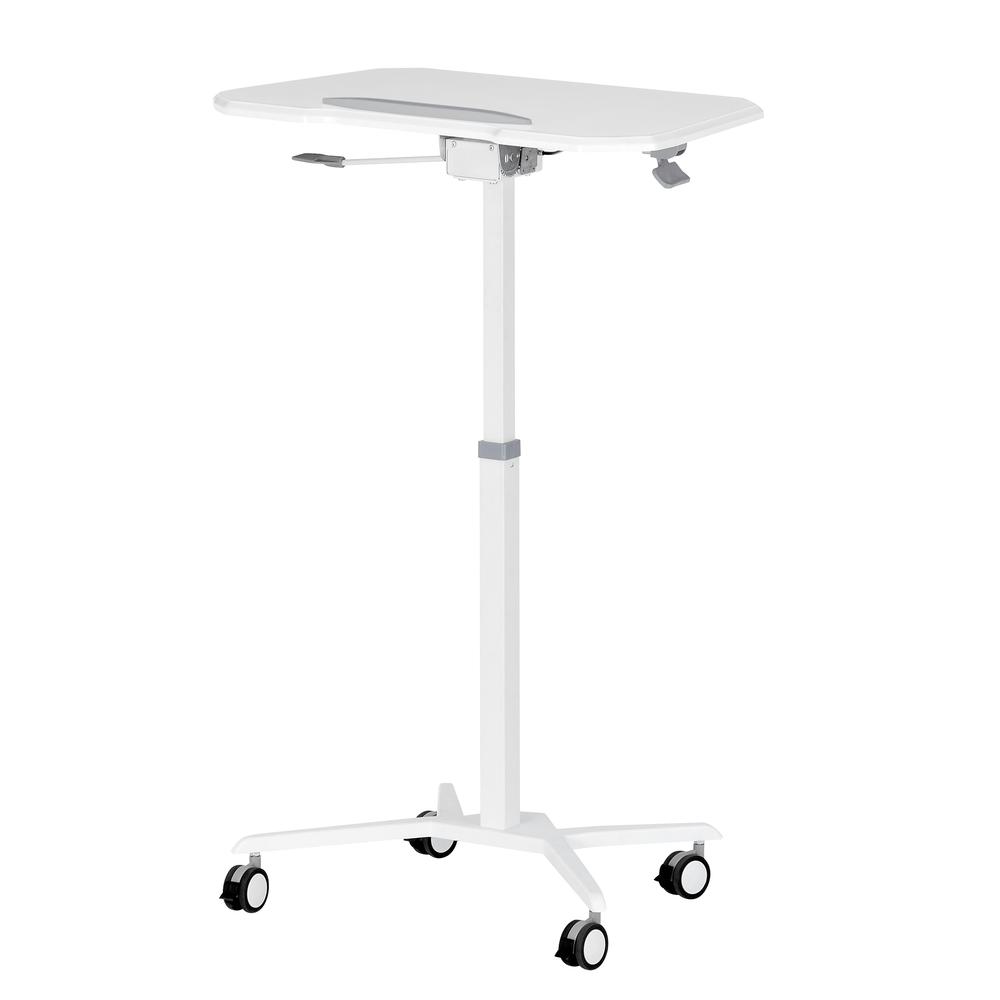 Techni Mobili White Sit to Stand Mobile Laptop Computer Stand with Height Adjustable and Tiltable Tabletop. Picture 17