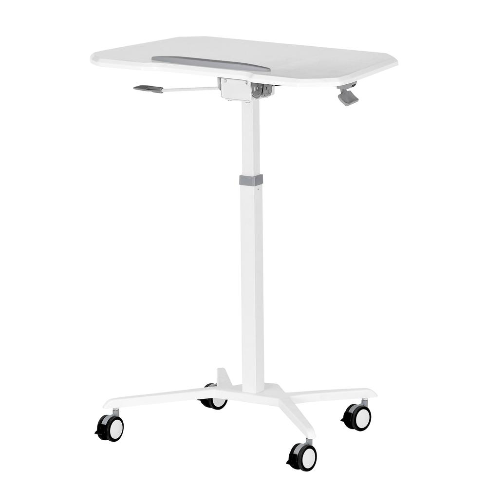 Techni Mobili White Sit to Stand Mobile Laptop Computer Stand with Height Adjustable and Tiltable Tabletop. Picture 18
