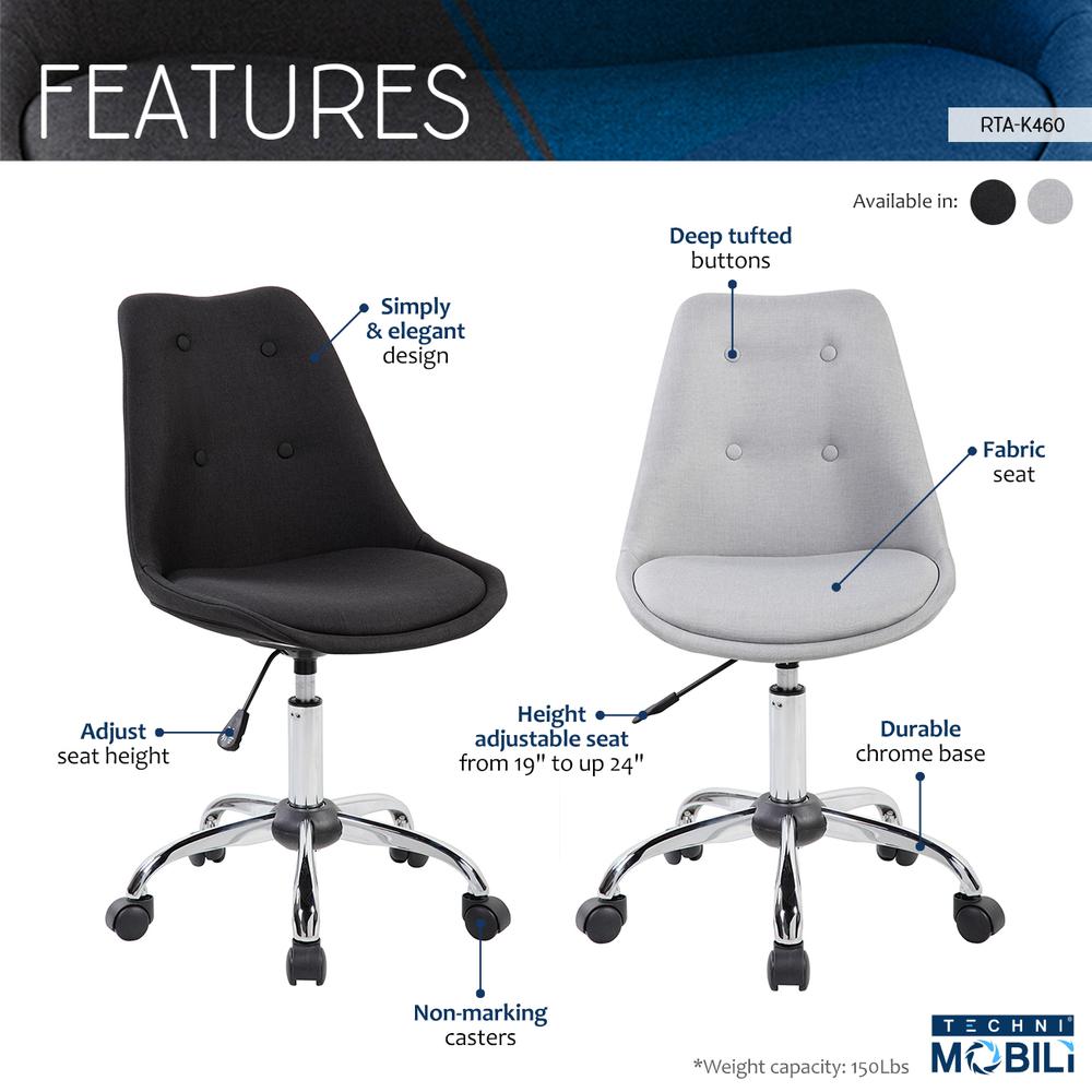 Armless Task Chair with Buttons. Color: Black. Picture 6