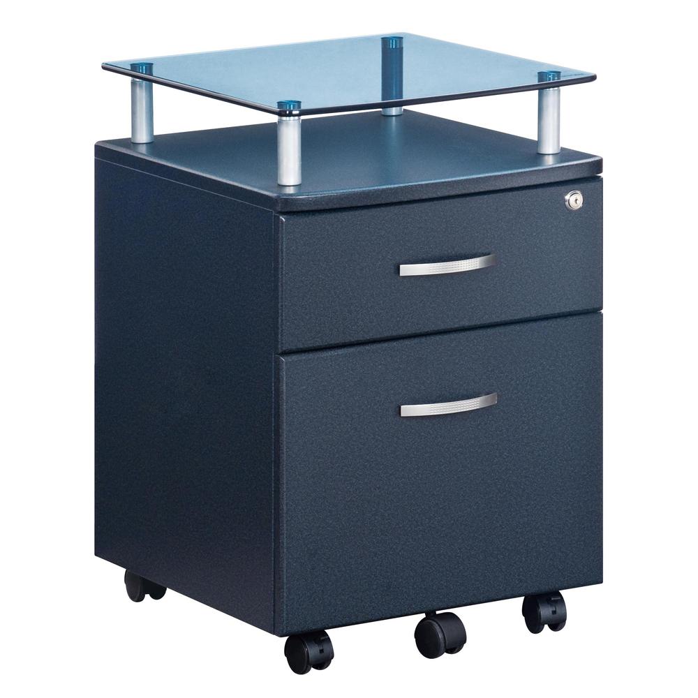 Rolling File Cabinet With Glass Top. Color: Graphite. Picture 1