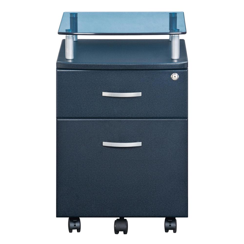 Rolling File Cabinet With Glass Top. Color: Graphite. Picture 2