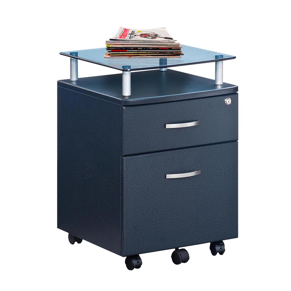 Rolling File Cabinet With Glass Top. Color: Graphite. Picture 3