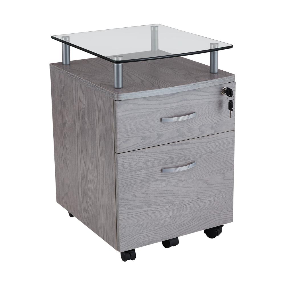 Techni Mobili Rolling File Cabinet with Glass Top, Grey. Picture 1